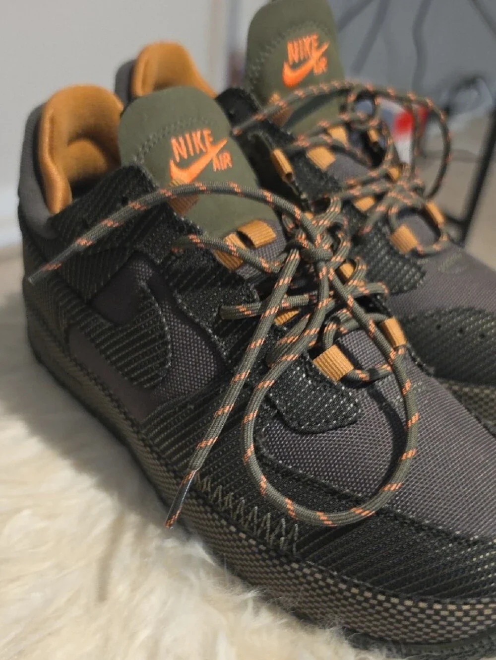 Nike Olive Green and Orange Accent Sneakers